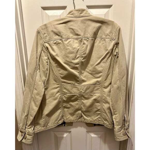 L.L. Bean Utility Jacket Coat Khaki Tan Women’s Sz Large Pima Cotton Button Up - Picture 7 of 10